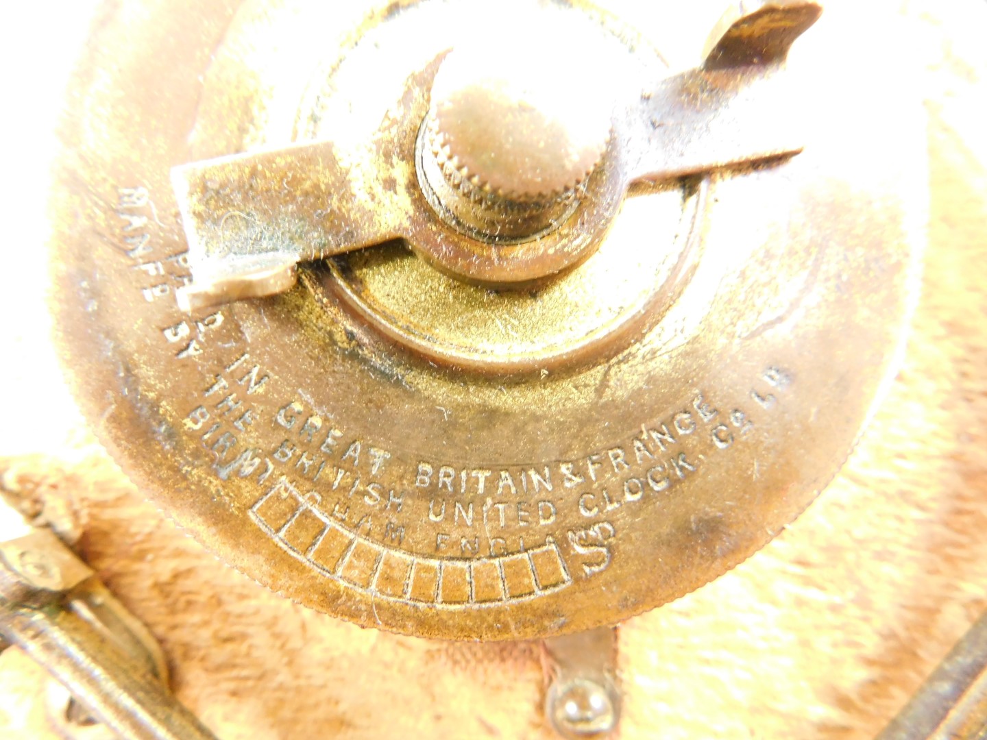 A late 19thC strut clock, The British United Clock Company Ltd, brass dial with enamel chapter - Image 5 of 5