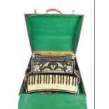 A Santianelli piano accordian, one hundred and twenty button, No 1015, cased.