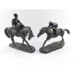 A bronzed plaster sculpture of a horse and jockey, raised on an oval base, 30.5cm W, and a Genesis