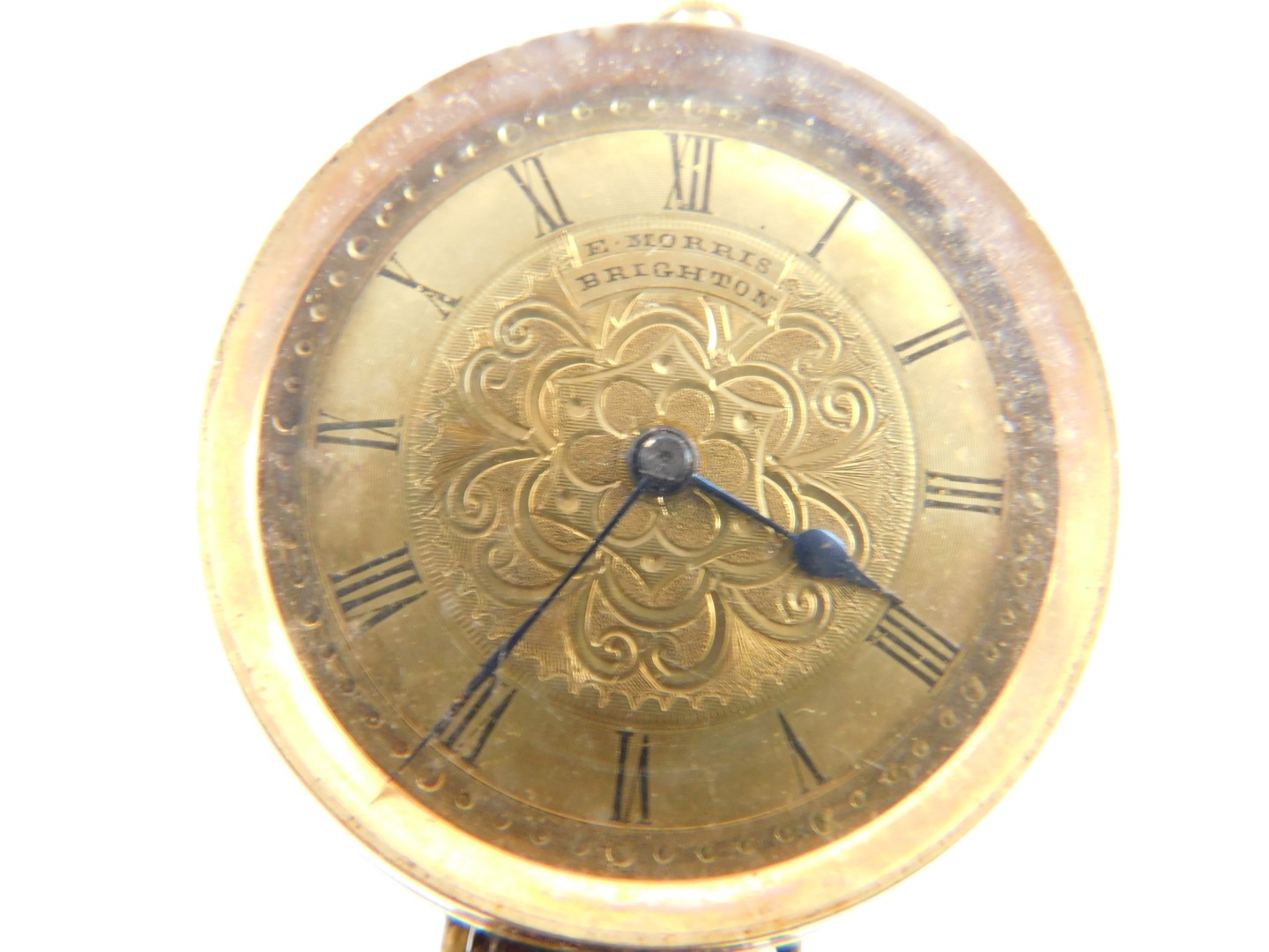 A lady's 18ct gold cased pocket watch, by E. Morris, Brighton, open faced, key wind, engraved floral - Image 5 of 6