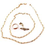 A 9ct gold belcher link neck chain, 9ct rose gold lady's signet ring, size N, and a Victorian seed