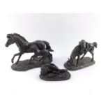 A Genesis bronze plaster sculpture of a horse and foal, in galloping pose, raised on a
