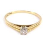 A diamond solitaire ring, set in yellow metal, approx 0.25ct, size T, 2.5g.