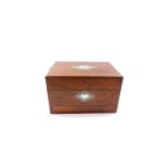 A Victorian walnut and mother of pearl inlaid lady's writing or jewellery box, the inlaid hinged lid