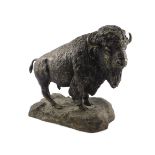 A bronze figure of a bison, modelled standing on a naturalistic base, bears signature, 29cm H,