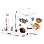 Silver and costume jewellery, including a Victorian agate set brooch, silver horseshoe brooch,