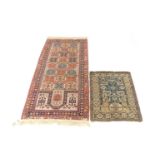 A Shiraz Kelim prayer rug, the Mihrab arch filled with three rows of cream, red and blue guls,