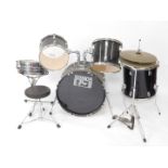 A Session Pro three piece drum kit, Remo Weatherking drum and a Pearl drum, together with Pearl