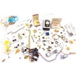 Silver and costume jewellery, including a silver fringe necklace, paste and enamel necklaces,