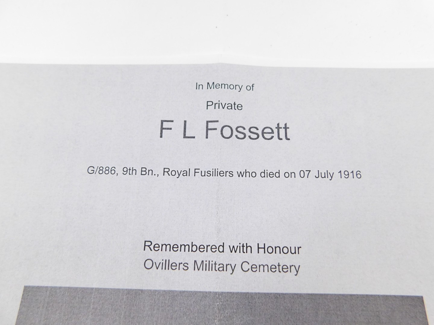 A Great War 1914 - 15 Star, named to Pte F Fossett, Royal Fusilier's, 886, Who Died On 7th July 1916 - Image 4 of 5