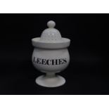 A late 18thC cream ware Leeches jar and cover, possibly Leeds, of baluster form, with a pierced lid,