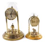 A Schatz brass 400 day anniversary clock, circular silvered dial bearing Arabic numerals, single
