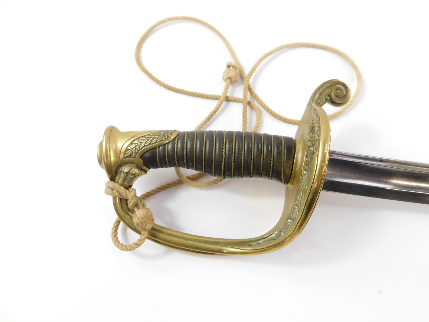 A French 1845 Model Infantry Officer's sword, with a wire bound grip, shaped pommel, brass hilt with - Image 2 of 6