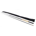 A Shakespeare graphite two piece Flymaster composite fly rod, 7..8, with bag, 2.70m long.