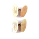A pair of 9ct rose gold cuff links, of double oval and chain link form, monogram engraved, 6.6g.