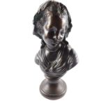 A bronze plaster bust of a girl in a mob cap, possibly Marie Antoinette, 44cm H. (AF)