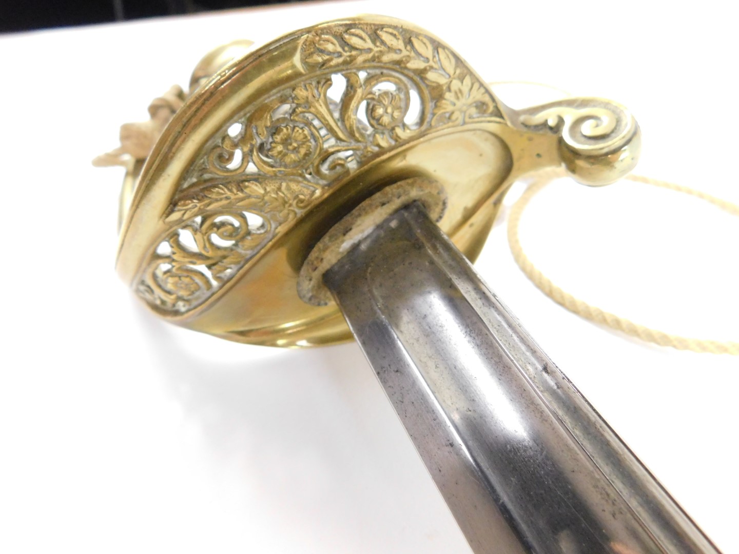 A French 1845 Model Infantry Officer's sword, with a wire bound grip, shaped pommel, brass hilt with - Image 3 of 6