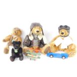 Four Hermann mohair Teddy Bears, comprising The Bluebird Land Speed Record Bear, with wooden model