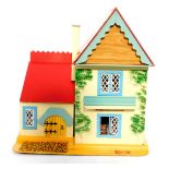 A GB Toys wooden dolls house, 45cm H, 45cm W, with furniture, in original box.