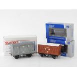 Two Slater's kit built O gauge wagons, including an M R 10 ton covered fruit van, boxed, together