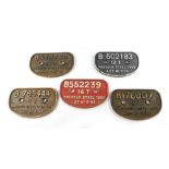 Five Pressed Steel cast iron railway wagon plates, comprising B176007 16T Pressed Steel 1955 Lot