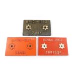 Three cast iron railway wagon plates, comprising BR (M) - 1967 188153A, BR (D) 1962, 284A, and BR (