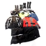 Men's and women's motorcycle clothing, to include ARMR lady's jacket and trousers, leather boots,