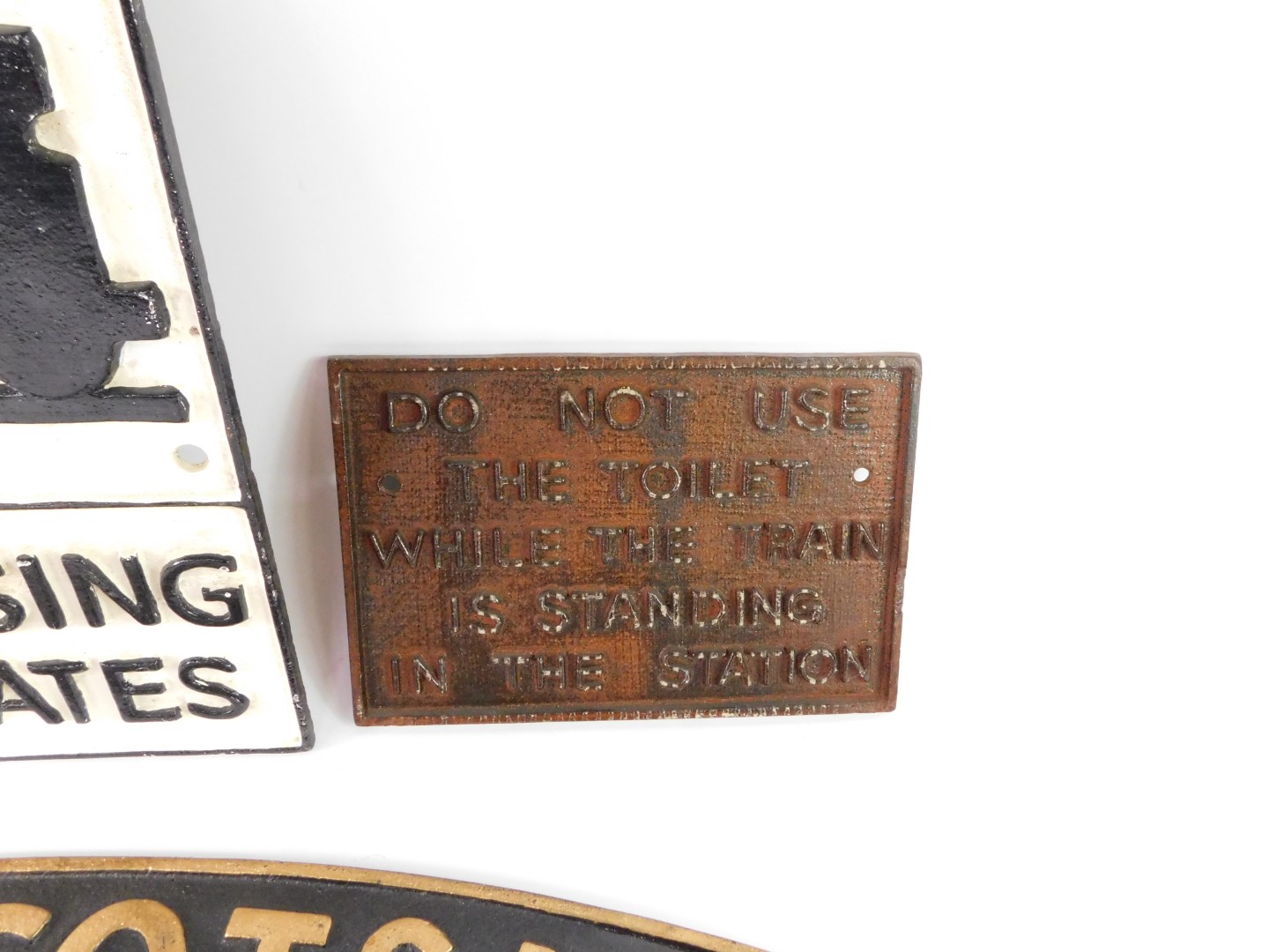 Three reproduction cast iron railway way signs, comprising Flying Scotsman., Crossing No Gates., and - Image 2 of 2