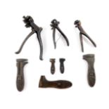Five adjustable wrenches or spanners, Stanley No 73 saw and two others. (8)