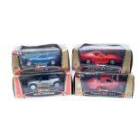 Four Burago Bijoux Collection die cast cars, 1:24 scale, comprising Mini Cooper., Porsche 911