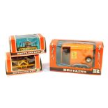 Three die cast Britains farm models, comprising double horse box No 9562, cultivator herse No