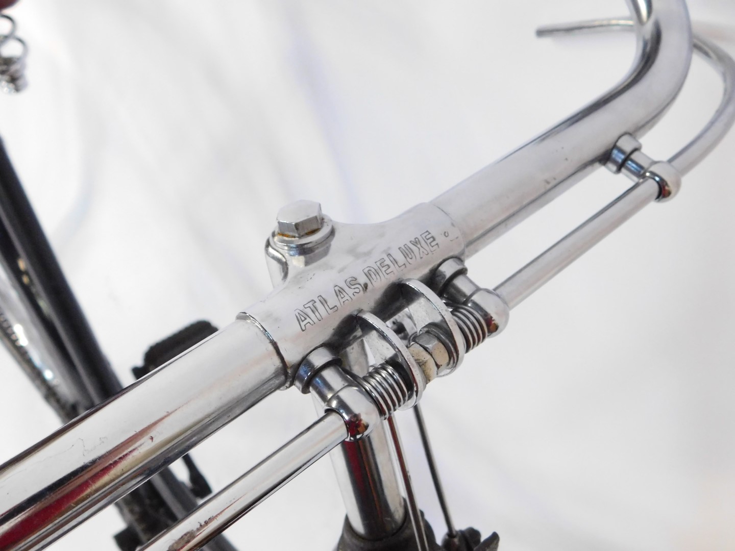 A vintage mid 20thC lady's bicycle, black with a brown leather suspension seat, handle bar stem - Image 4 of 6