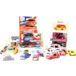 Die cast models to include Burago Rally cars, Corgi Austin Mini DD and Model Set, etc. (2 trays)