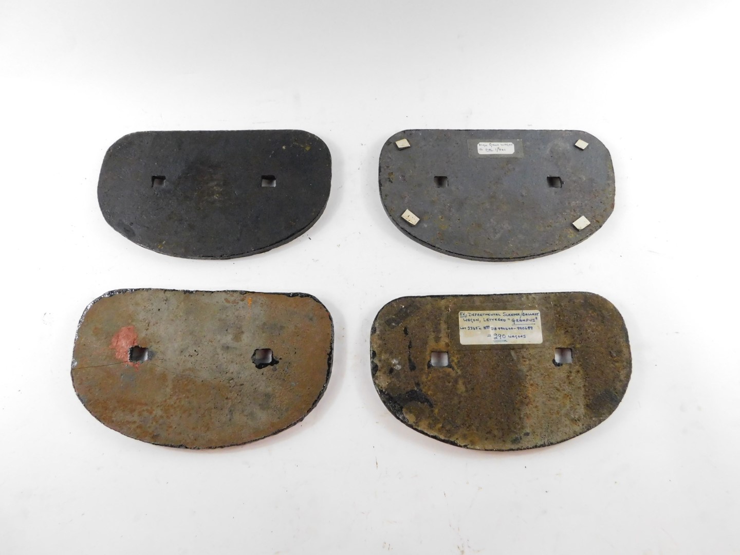 Four Shildon cast iron railway wagon plates, comprising DB990407 20T Shildon 1952 Lot No 2345, - Image 2 of 2