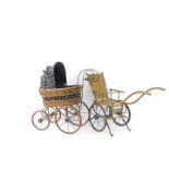 A reproduction Victorian child's doll pram, together with a reproduction Danish toy cart. (2)