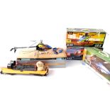 Radio controlled helicopters, to include BMF Red Bull BO-105CB 130, boxed., B & F Blade MSR,