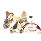 Four Hermann Mohair Teddy Bears, comprising Queen Mary II, with model of The Queen Mary II,