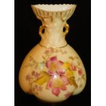 A Royal Worcester blush ivory bulbous vase, decorated with flowers, shape code 1663, c1907, 11cm