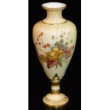 A late 19thC Royal Worcester blush ivory porcelain vase, of shouldered form, with inverted stem,