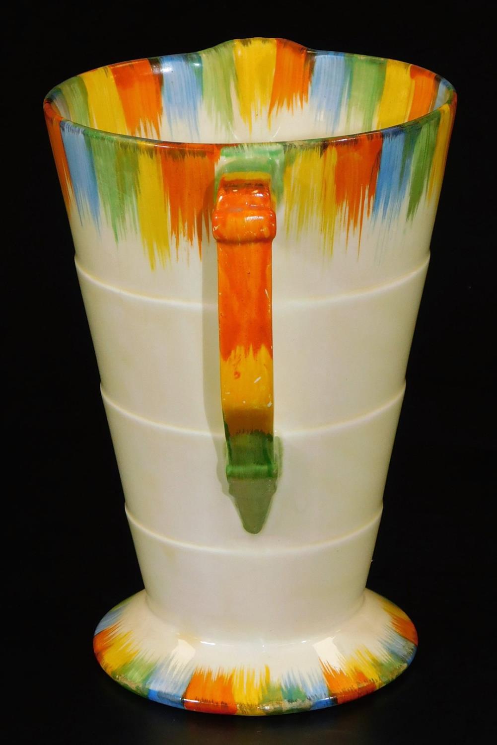 A mid 20thC Grindley Art Deco pottery jug, with splash decoration predominately in green, yellow, - Image 2 of 6