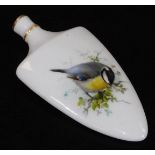 An early 20thC Royal Worcester porcelain perfume bottle, of shield form, handpainted with a blue tit