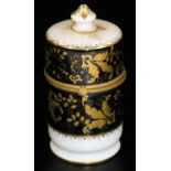 A Paris enamel cylindrical jar and cover, with gilt mounts, the body with a black and white