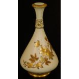 A Royal Worcester blush ivory tall vase, decorated with gilt flowers, c1895, 25cm H. There is no
