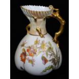 A Royal Worcester blush ivory ewer, decorated with poppies and daisies, shape code 1507,1891, 14cm