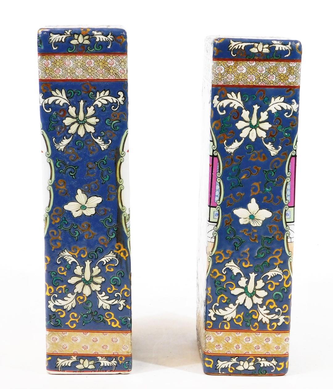 Two Chinese porcelain porcelain incense stick holders, of rectangular form decorated with mirror - Image 3 of 9