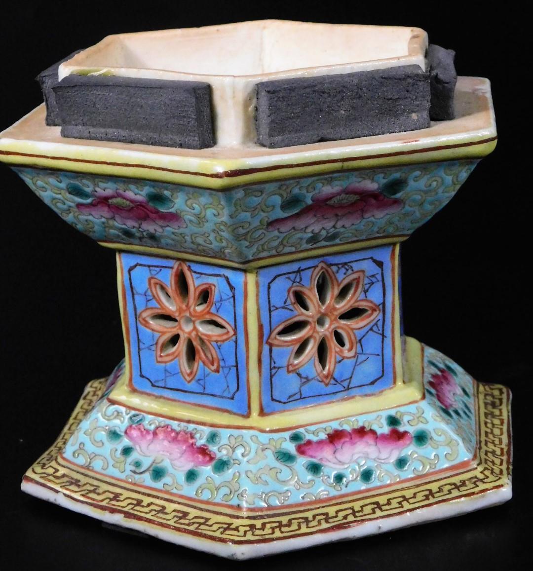 A fine pair of Chinese reticulated porcelain table lanterns, each of octagonal globular form, the - Image 5 of 9