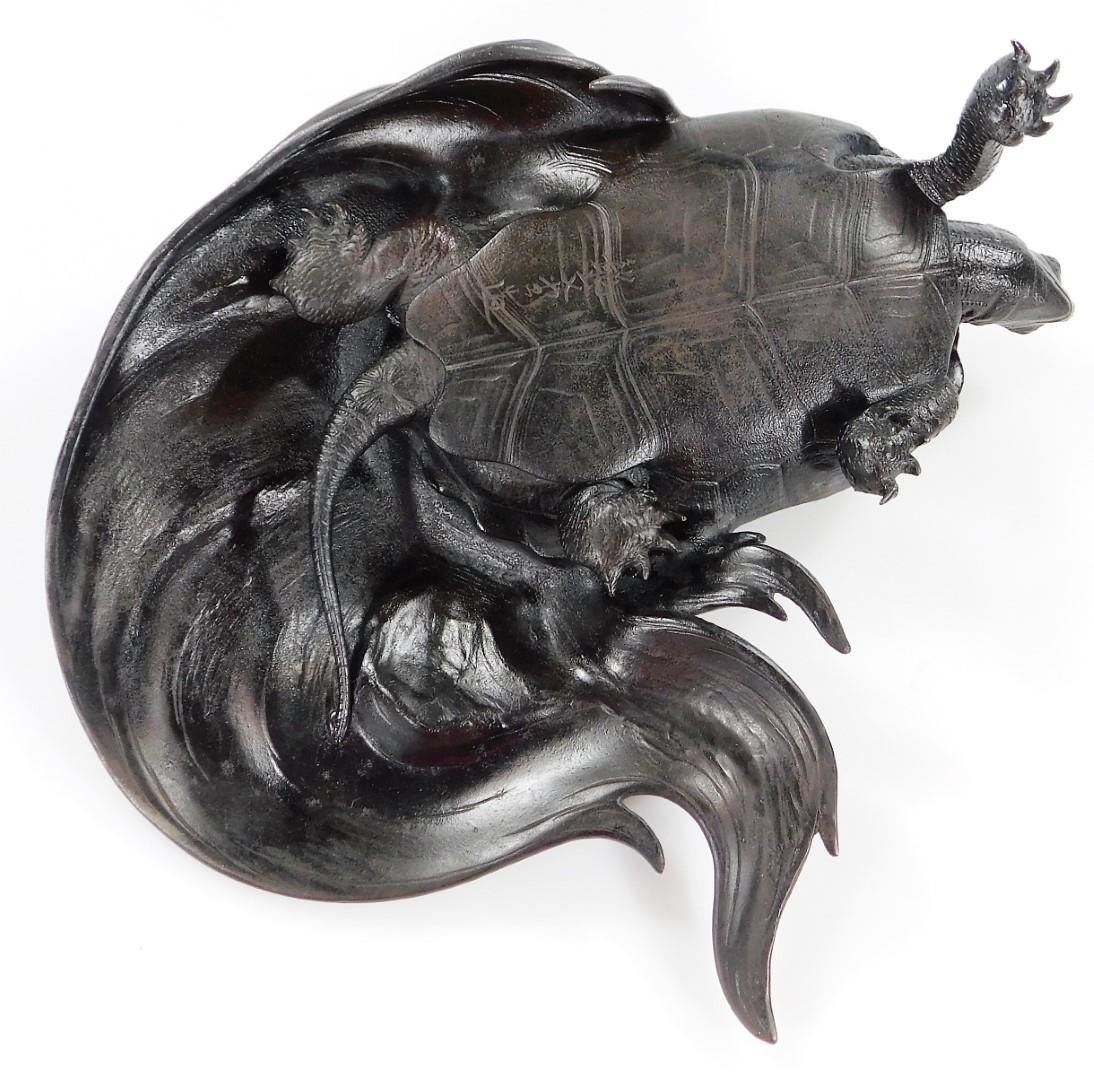 A fine Japanese Meiji period okimono of a minogame, known as the straw-backed turtle, symbolising - Image 4 of 7