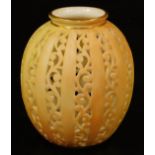 A Grainger Worcester blush ivory pierced vase, shape code G547, c1890, 8cm H. There is no apparent