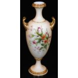 A early 20thC Royal Worcester blush ivory vase, of classical form with inverted reeded neck,