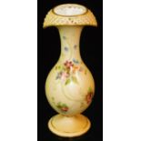 An unusual Royal Worcester blush ivory vase, with pierced rim, shape code G1071, c1896, 15cm H.